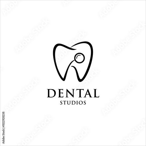 dental lab service logo. clean dental implant with mirror dentistry design
