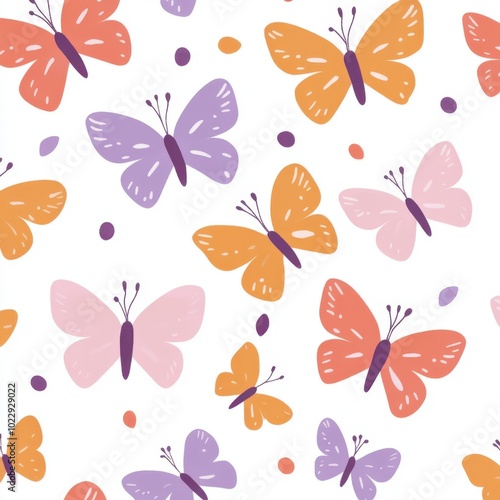 Colorful Butterfly Pattern Seamless White Background