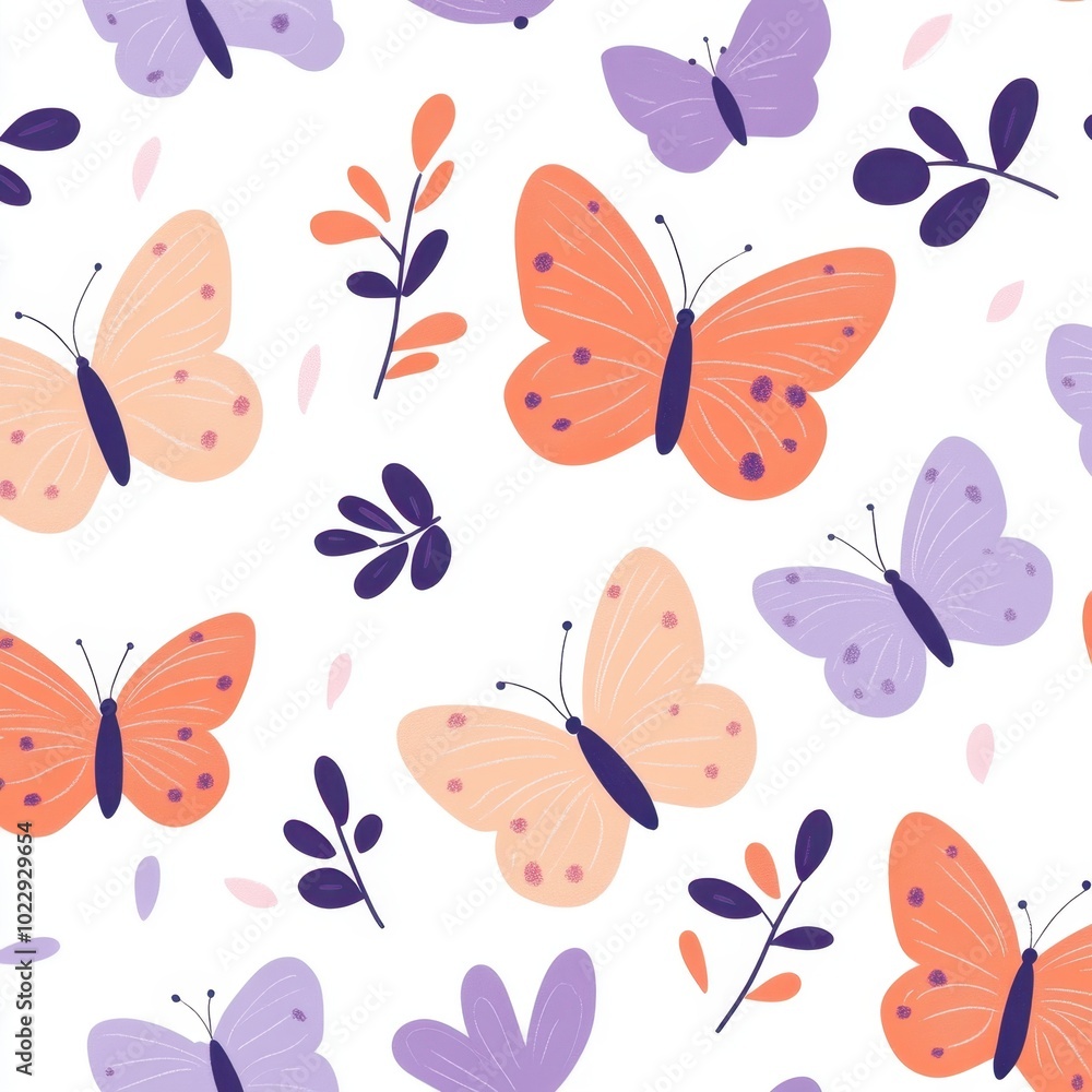 Colorful Butterfly Pattern Seamless White Background Colorful Butterfly Pattern Seamless White Background