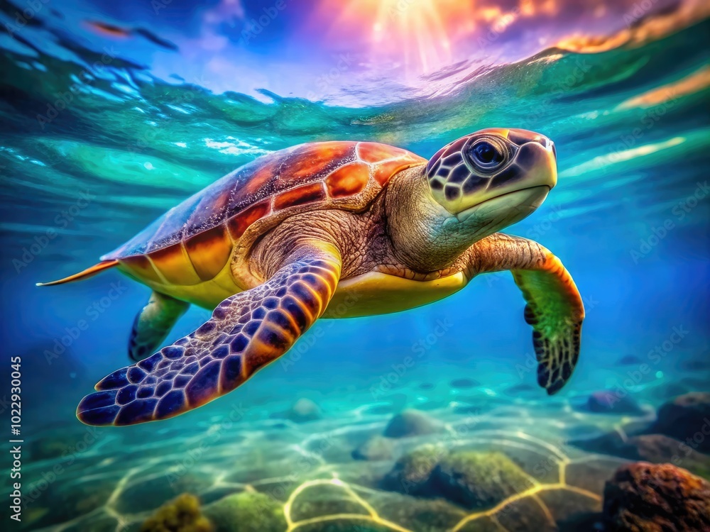 Obraz premium Minimalist Sea Turtle Icon Design for Environmental Awareness and Ocean Conservation Projects