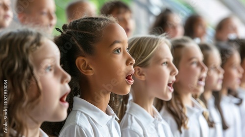 A group of children are singing in a choir