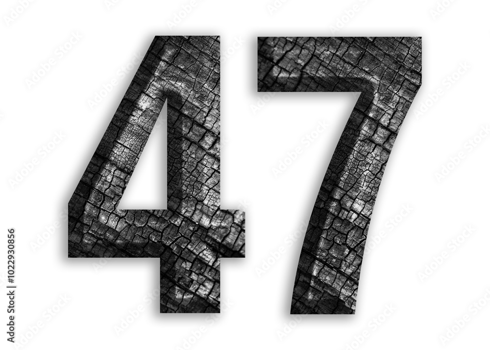 47, number shape with charcoal motif design. 47, number shape with charcoal motif design.
