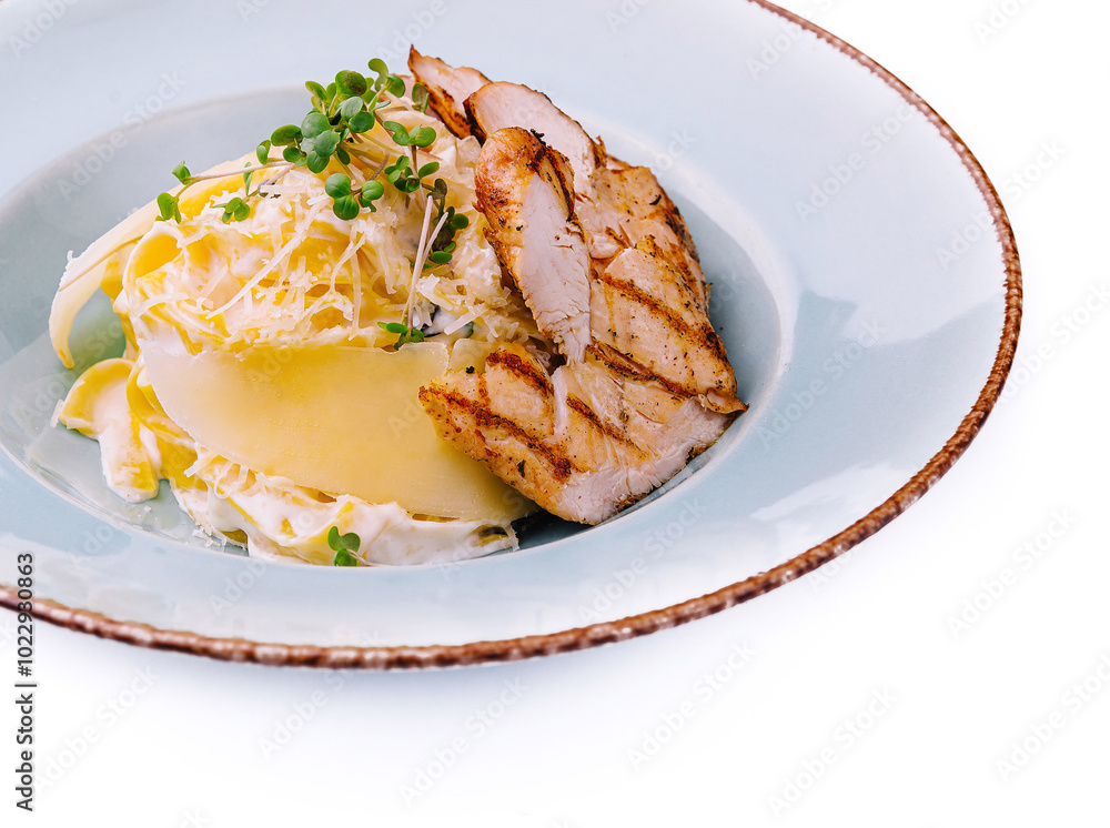 Elegant grilled chicken breast with cheese and cream sauce Elegant grilled chicken breast with cheese and cream sauce