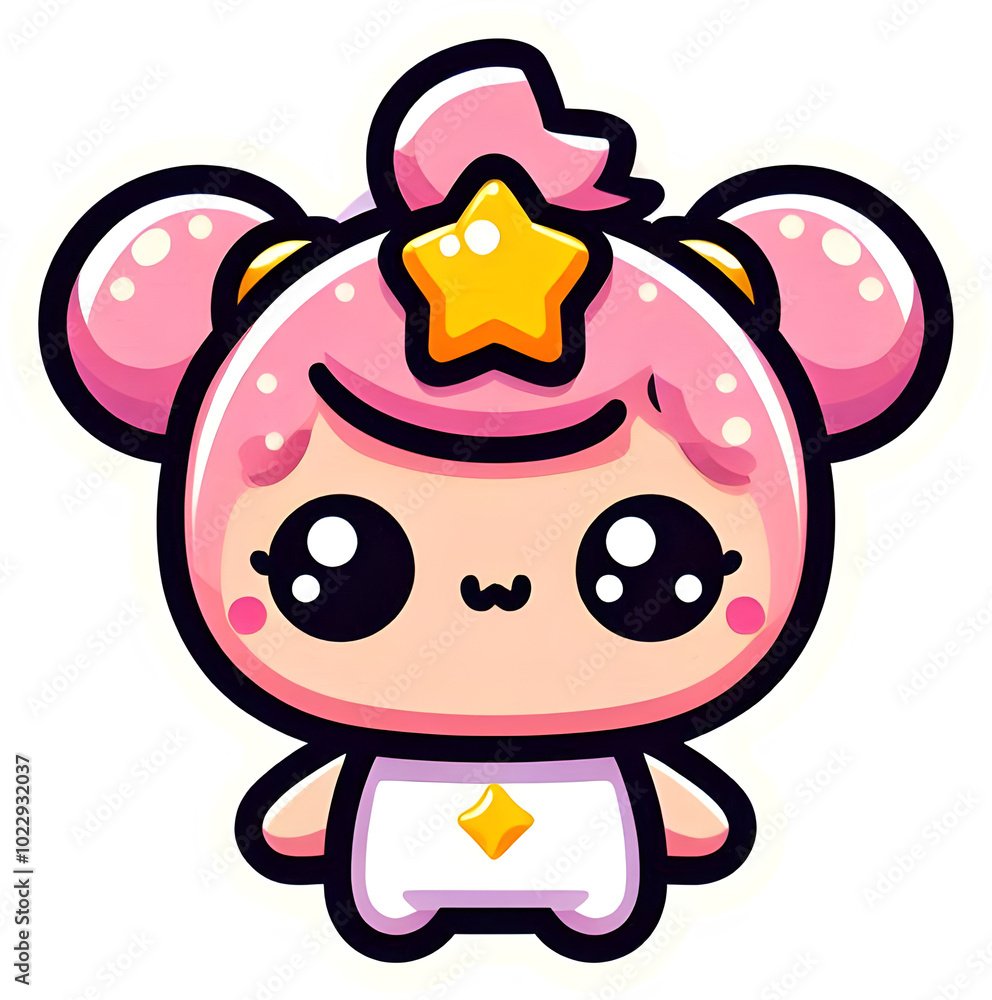 Cute kawaii character with pink hair and star accents on transparent background Cute kawaii character with pink hair and star accents on transparent background