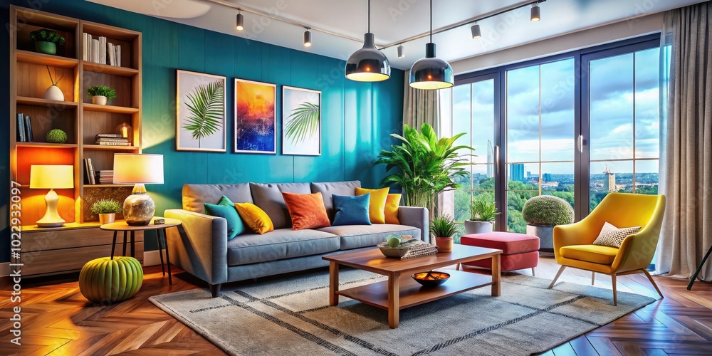 Modern Apartment Interior Design with Stylish Decor, Cozy Furnishings, and Vibrant Color Accents Modern Apartment Interior Design with Stylish Decor, Cozy Furnishings, and Vibrant Color Accents
