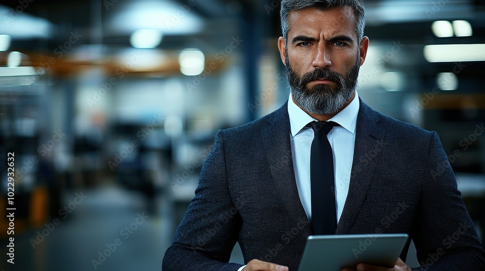 Charismatic Middle-Aged Man Holding a Tablet Charismatic Middle-Aged Man Holding a Tablet