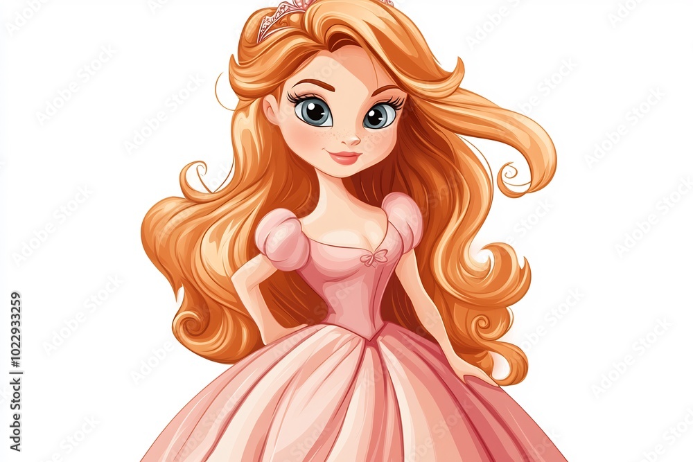 Cartoon Beautiful Princess Girl on a White Background Cartoon Beautiful Princess Girl on a White Background