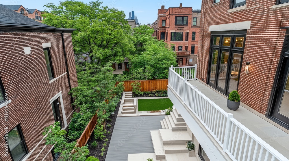 A stylish Montreal home showcases a white and grey deck with elegant stairs, large front door, and striking black-framed windows in bright daylight A stylish Montreal home showcases a white and grey deck with elegant stairs, large front door, and striking black-framed windows in bright daylight