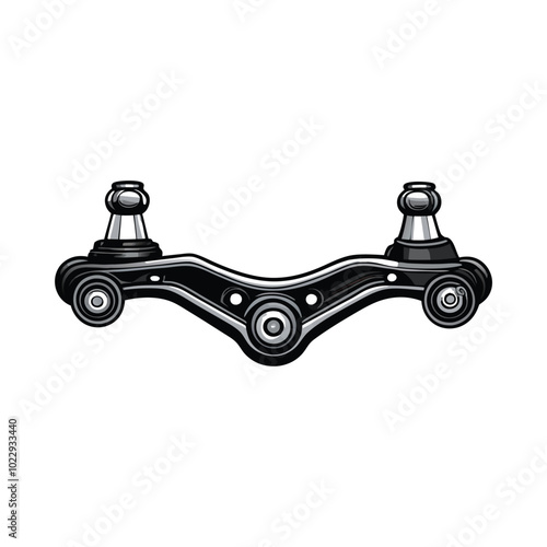 A black and white illustration of a control arm with reinforced edges.