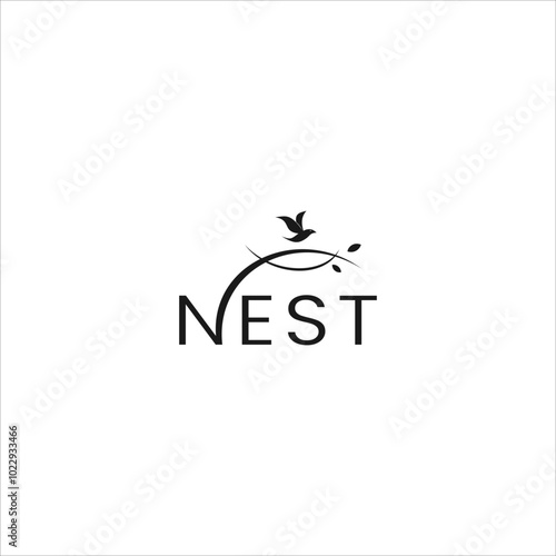 nature organic bird nest vector logo, freedom bird flying from nest design template