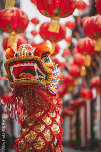 Chinese dragon puppet during lantern festival celebration