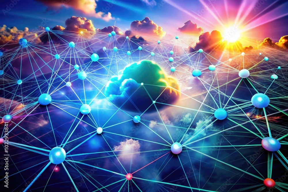 Modern Cloud Network Illustration Representing Connectivity and Data Sharing in Digital Technology Modern Cloud Network Illustration Representing Connectivity and Data Sharing in Digital Technology