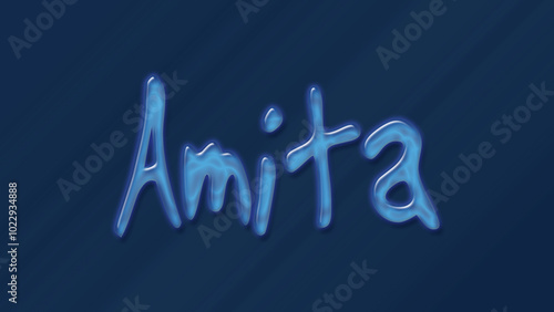 Water bubble 3D text effect of Hindi name Amita 0n blue background. photo