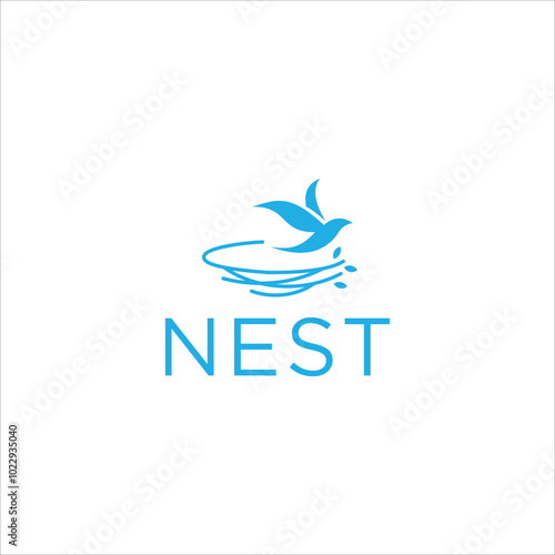 nature organic bird nest vector logo, freedom bird flying from nest design template