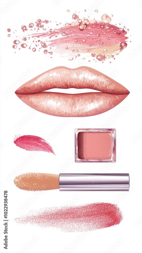 Obraz premium Beige nude and pink,red tone lipstick make up isolated on a studio background,natural Liquid lipsticks,makeup cosmetic lips, product mockup for beauty fashion business,sale,swatch color,template.