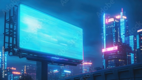 Glowing Billboard in Vibrant Cityscape at Night photo