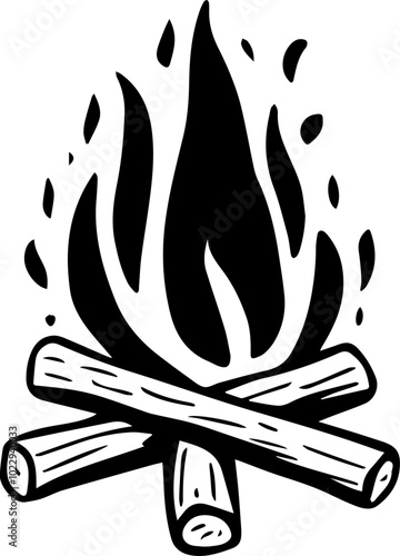 Woodcut Campfire Hand-drawn Illustration