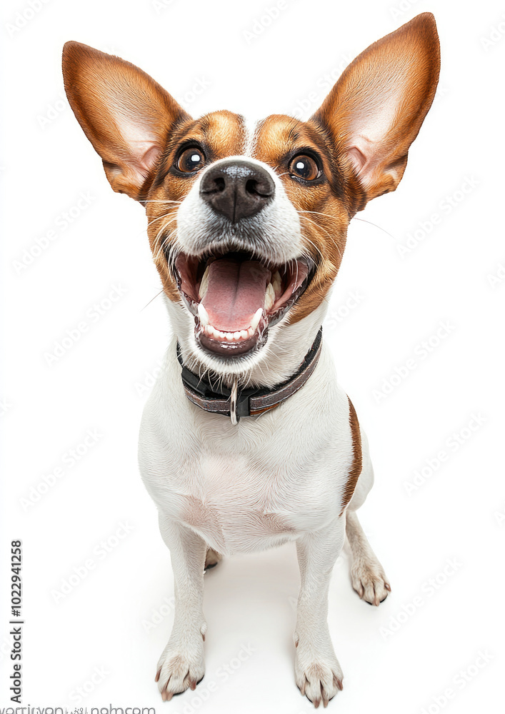 Excited Dog Barking at the Mailman with Ears Up, Full of Energy Excited Dog Barking at the Mailman with Ears Up, Full of Energy