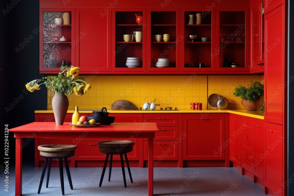 Modern red kitchen architecture furniture cupboard. Modern red kitchen architecture furniture cupboard.