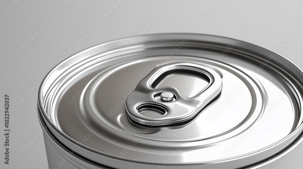 Close-Up of Metallic Can Lid with Pull-Tab Opener and Concentric Ridges Close-Up of Metallic Can Lid with Pull-Tab Opener and Concentric Ridges