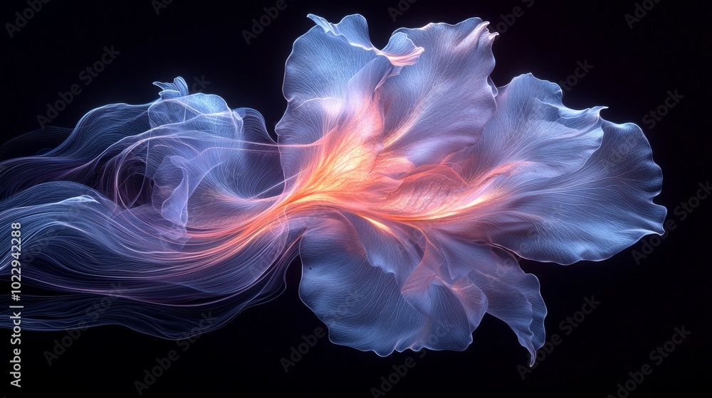 Obraz premium Abstract flower is blooming with light streaks, creating a beautiful and ethereal effect. This digital art piece is perfect for projects related to nature, technology, and art