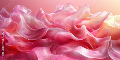 Graceful pink fabric floats elegantly, forming vibrant waves with a smooth gradient from pink to yellow, adding a modern touch to designs. Perfect for romantic projects
