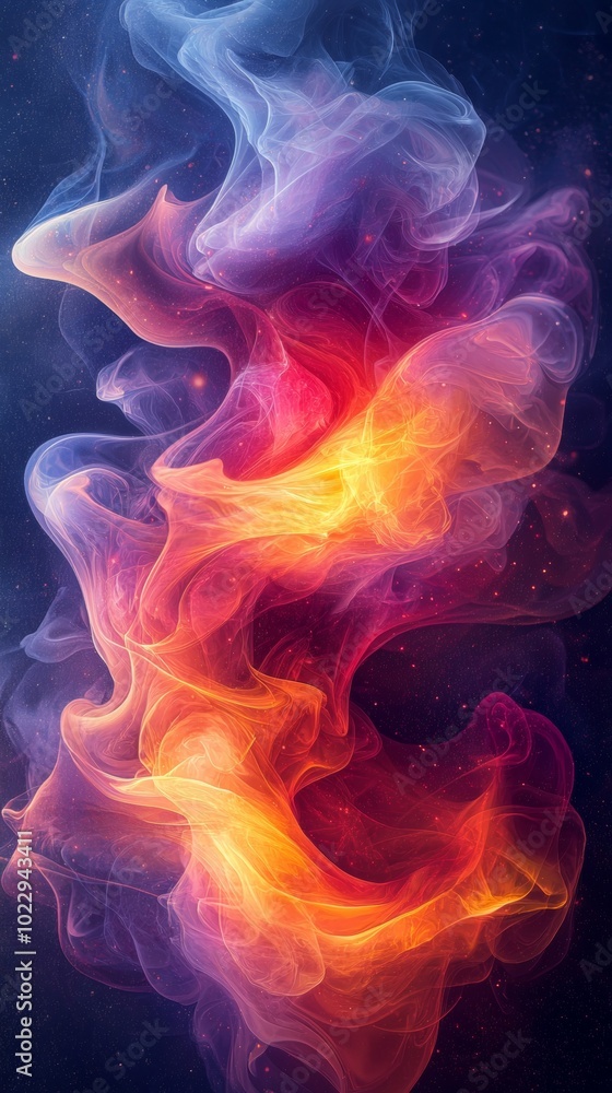 Fototapeta premium Colorful abstract background resembling a nebula, with vibrant colors and ethereal wisps of energy flowing and swirling in the vast expanse of outer space