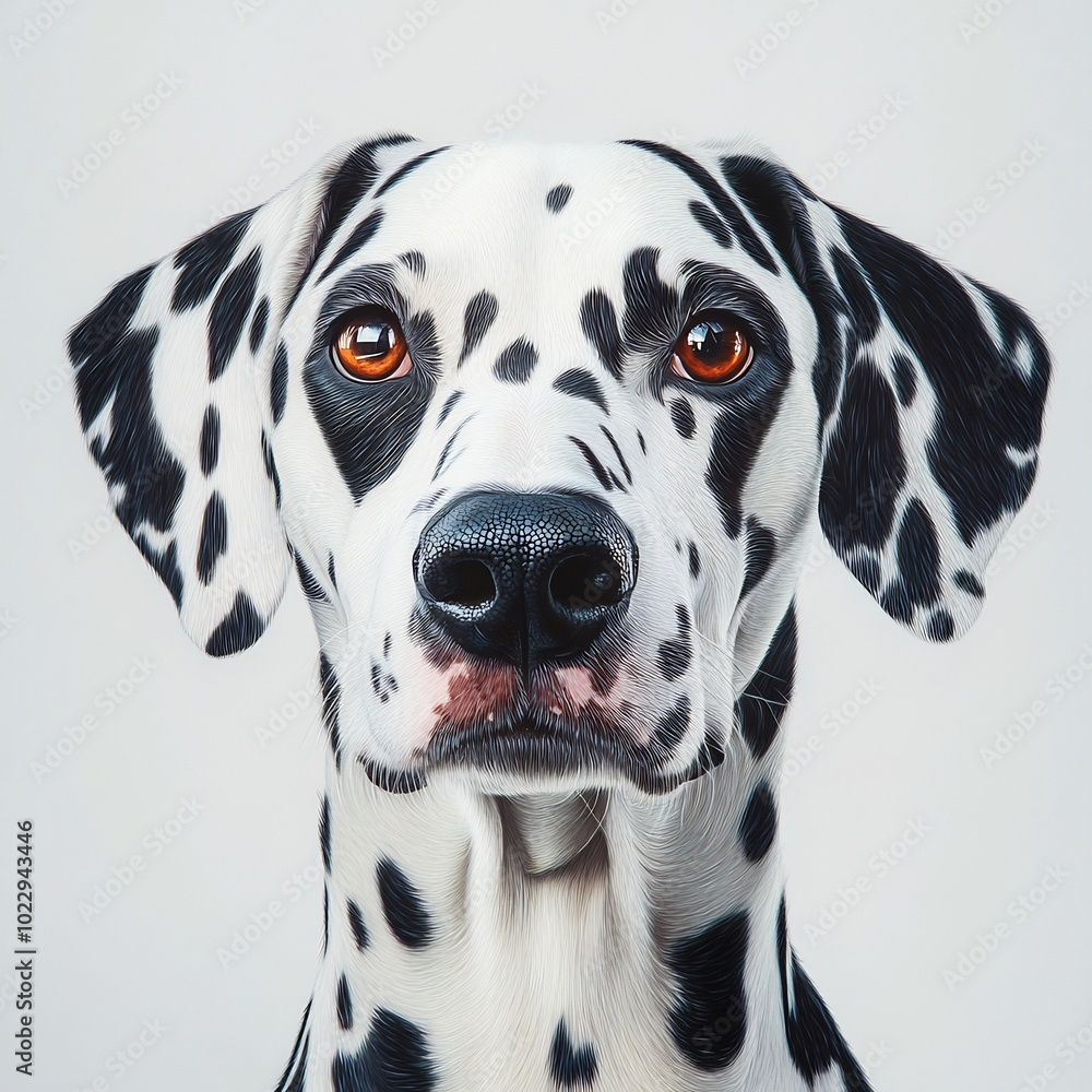 Dalmatian Dog in Black and White, Full Size on a White Background Dalmatian Dog in Black and White, Full Size on a White Background