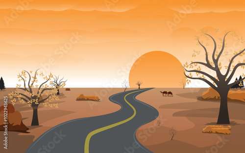 Sunset in the desert, Desert Vector