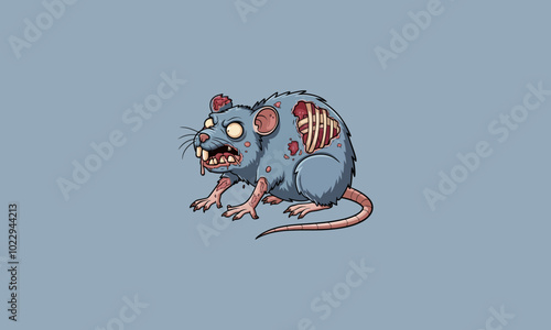 Diseased rat with exposed bones and angry expression.