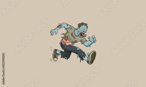 Cartoon zombie running with a wild expression