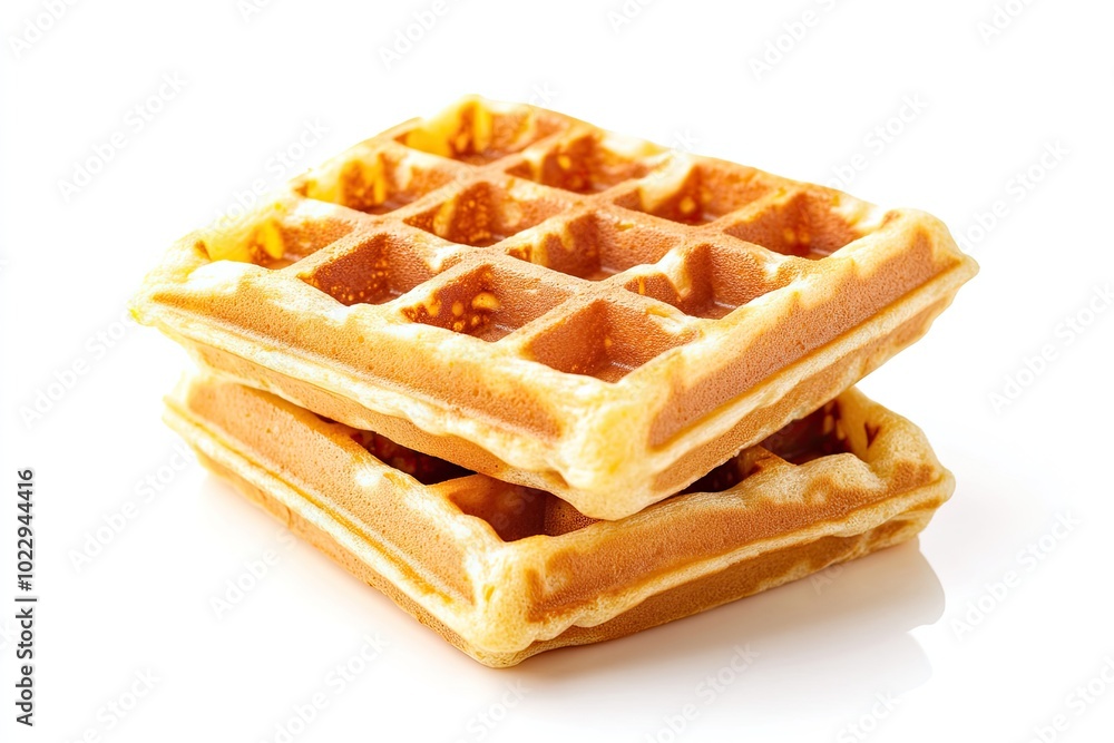 Two waffles stacked on top of each other on a white background Two waffles stacked on top of each other on a white background
