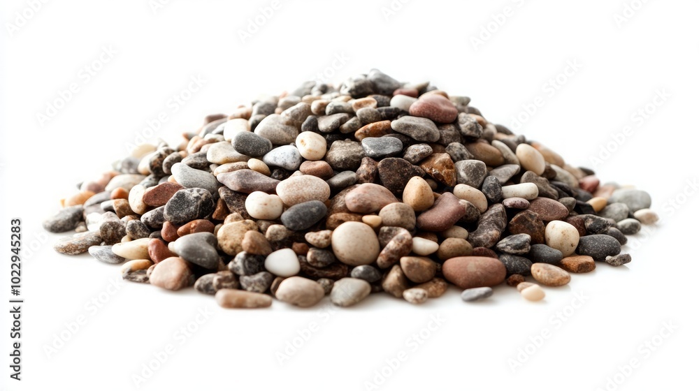 A pile of smooth, colorful pebbles isolated on a white background. A pile of smooth, colorful pebbles isolated on a white background.