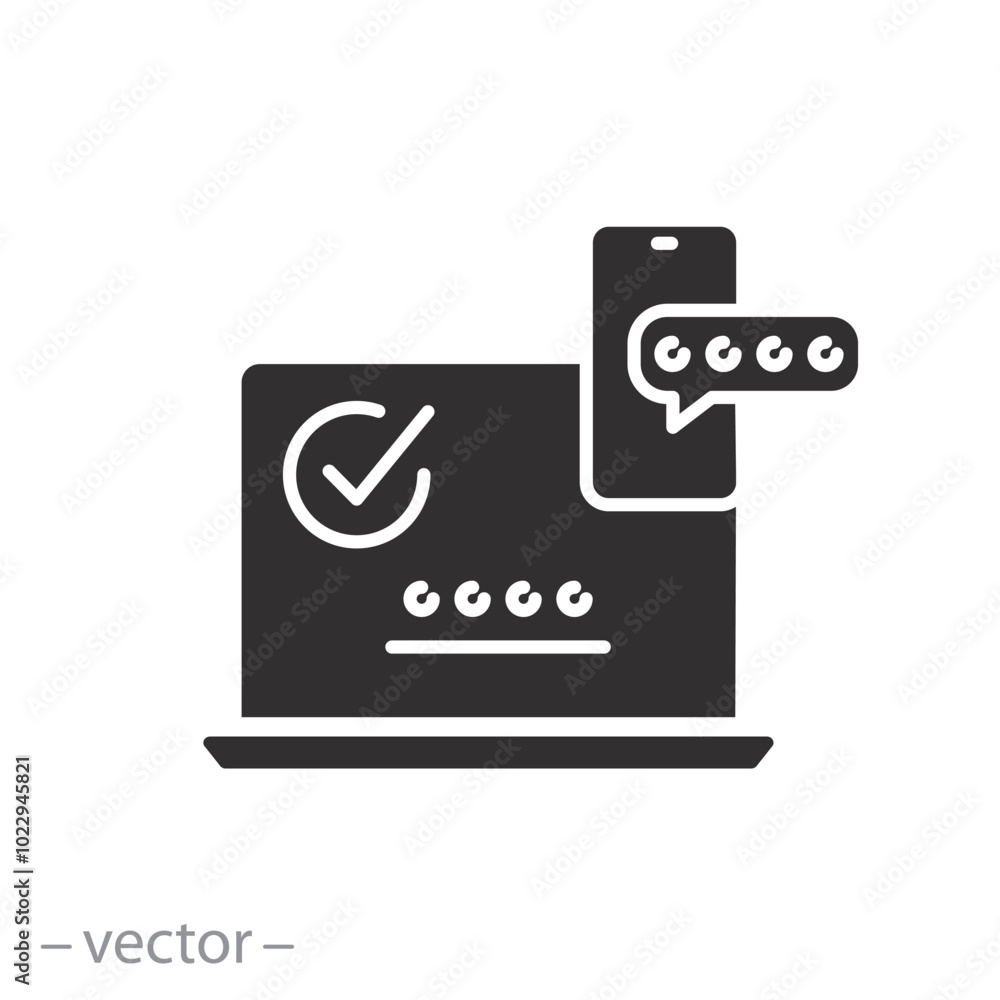online password verify, 2fa multifactor verification icon, two factor authentication, code login on laptop from mobile, secure message in phone, flat vector illustration online password verify, 2fa multifactor verification icon, two factor authentication, code login on laptop from mobile, secure message in phone, flat vector illustration