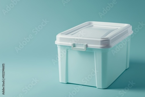 Storage container with a lid on a solid blue background photo