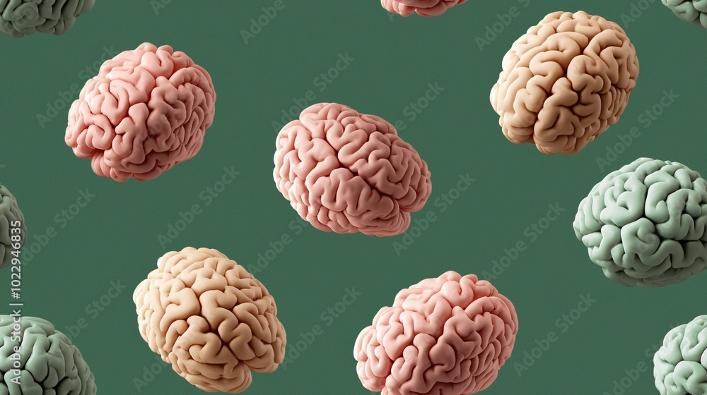 Colorful Brain Models on Green Background Colorful Brain Models on Green Background