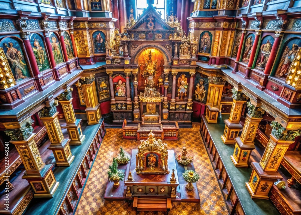 Obraz premium Ornate Tabernacle with Intricate Wood Carvings and Religious Symbolism in a Place of Worship