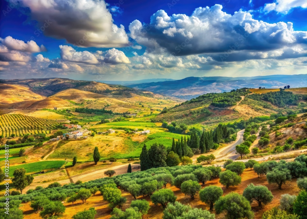 Naklejka premium Panoramic View of the West Bank Landscape Showcasing Rolling Hills and Scenic Natural Beauty