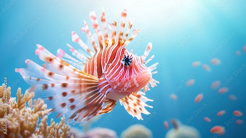 Vibrant Lionfish Swimming in Clear Blue Water Vibrant Lionfish Swimming in Clear Blue Water