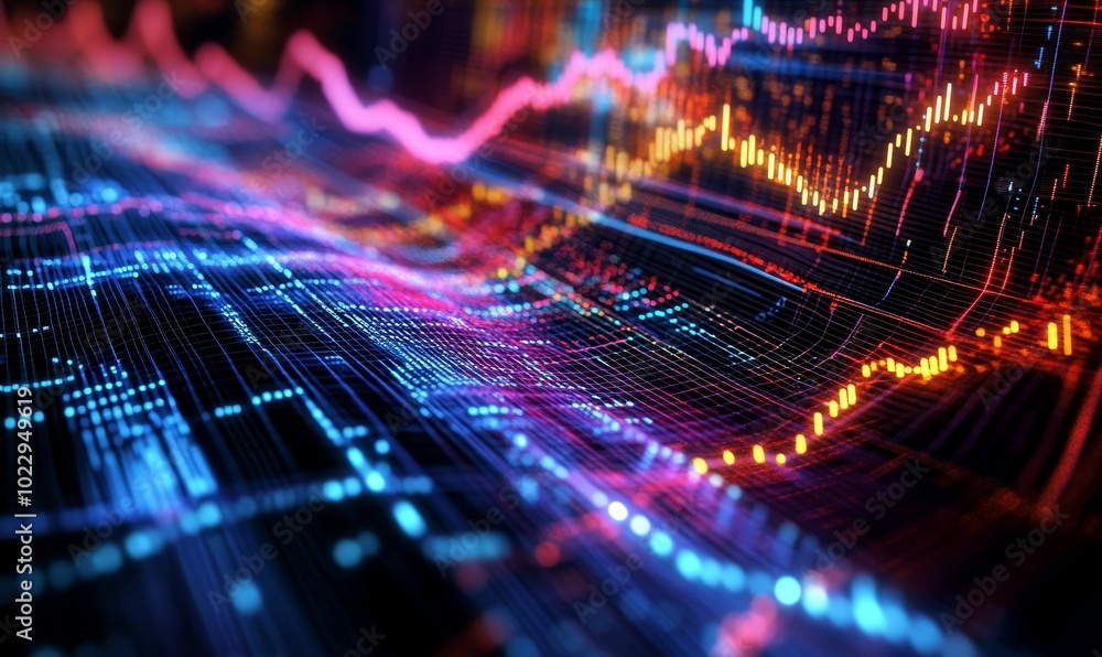 Abstract glowing grid with data visualization. Abstract glowing grid with data visualization.