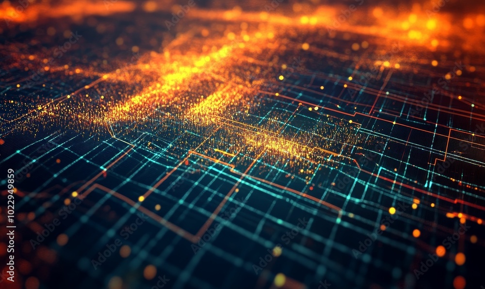 Abstract digital grid with orange and blue lights. Abstract digital grid with orange and blue lights.