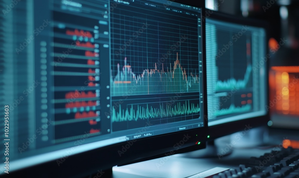 Financial data displayed on computer monitors. Financial data displayed on computer monitors.