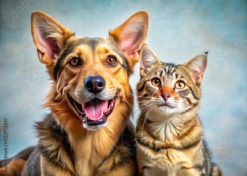 Playful Cat and Dog Together in a Colorful Background Perfect for Pet-Themed Projects and Designs