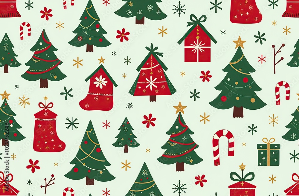 Christmas themed seamless pattern. Vector illustration with simple gradients. Some elements on separate layers. Christmas themed seamless pattern. Vector illustration with simple gradients. Some elements on separate layers.