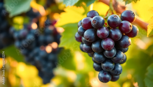 A bunch of grapes hanging from a vine