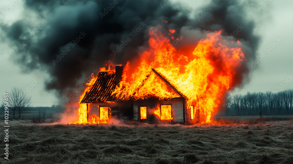 House is on fire , Insurance and safety awareness concept . House is on fire , Insurance and safety awareness concept .