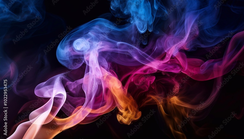Colorful smoke clouds close up. Whole black background. Colorful smoke clouds close up. Whole black background.