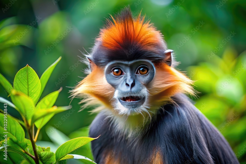 Obraz premium Playful Francois Langur Monkey in Natural Habitat, Captivating Wildlife Photography of Rare Species