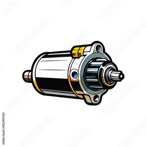 Illustration of a compact starter motor with visible internal components.