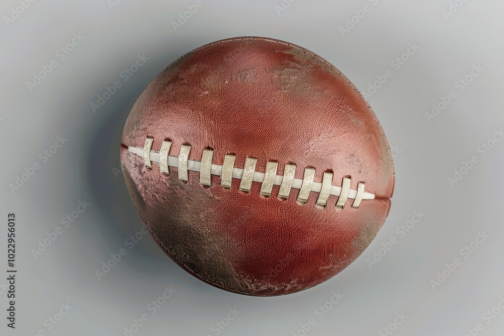 A worn brown football resting on a light surface, highlighting its texture and stitching details A worn brown football resting on a light surface, highlighting its texture and stitching details
